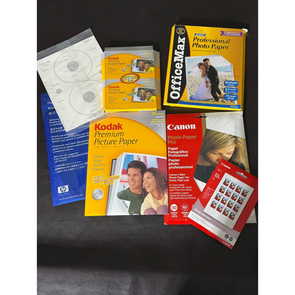 Kodak Canon HP OfficeMax Photo Paper Bundle Glossy Satin Stickers CD Labels